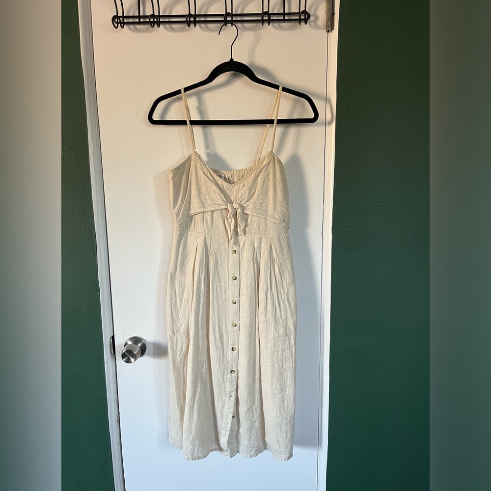 Beige linen midi dress